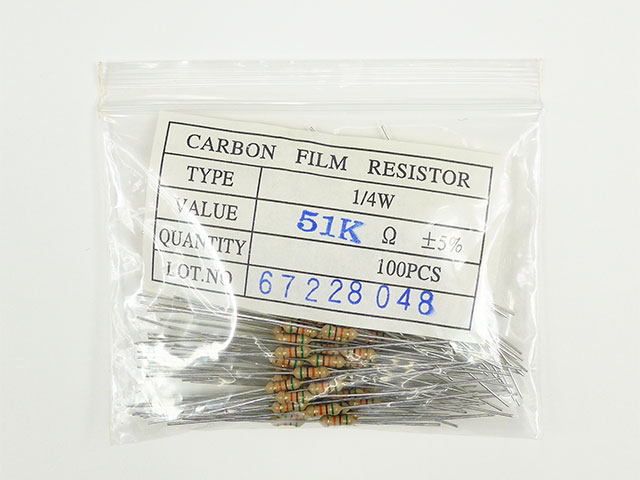 kos様　確認用 カーボン抵抗(炭素皮膜抵抗) 1/4W51kΩ: 受動部品 秋月電子通商