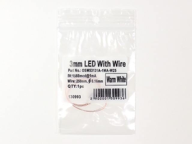 ワイヤ付3mm砲弾型電球色LED 3000K 1560mcd 30° OSM53131A-1MA-W25: オプトエレクトロニクス 秋月電子 ...
